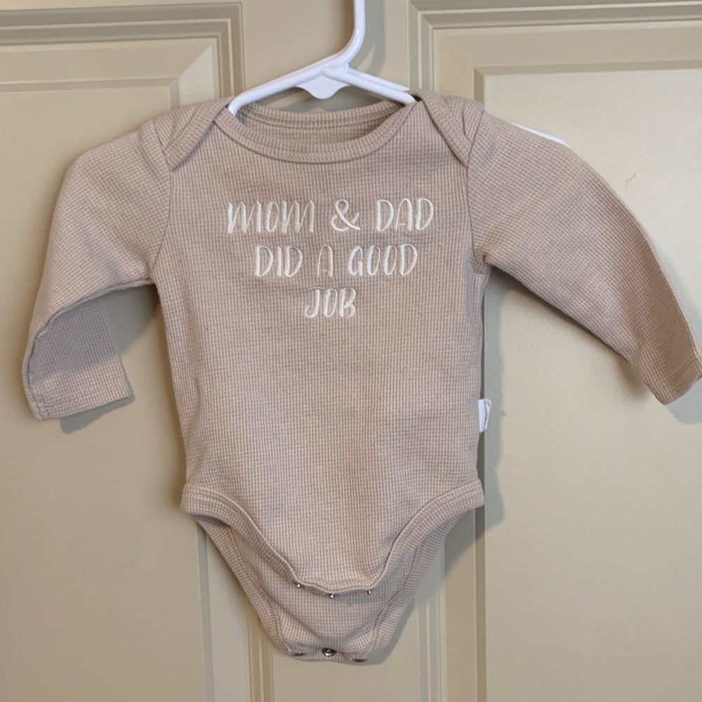 Tahari Beige Long Sleeve Baby Bodysuit